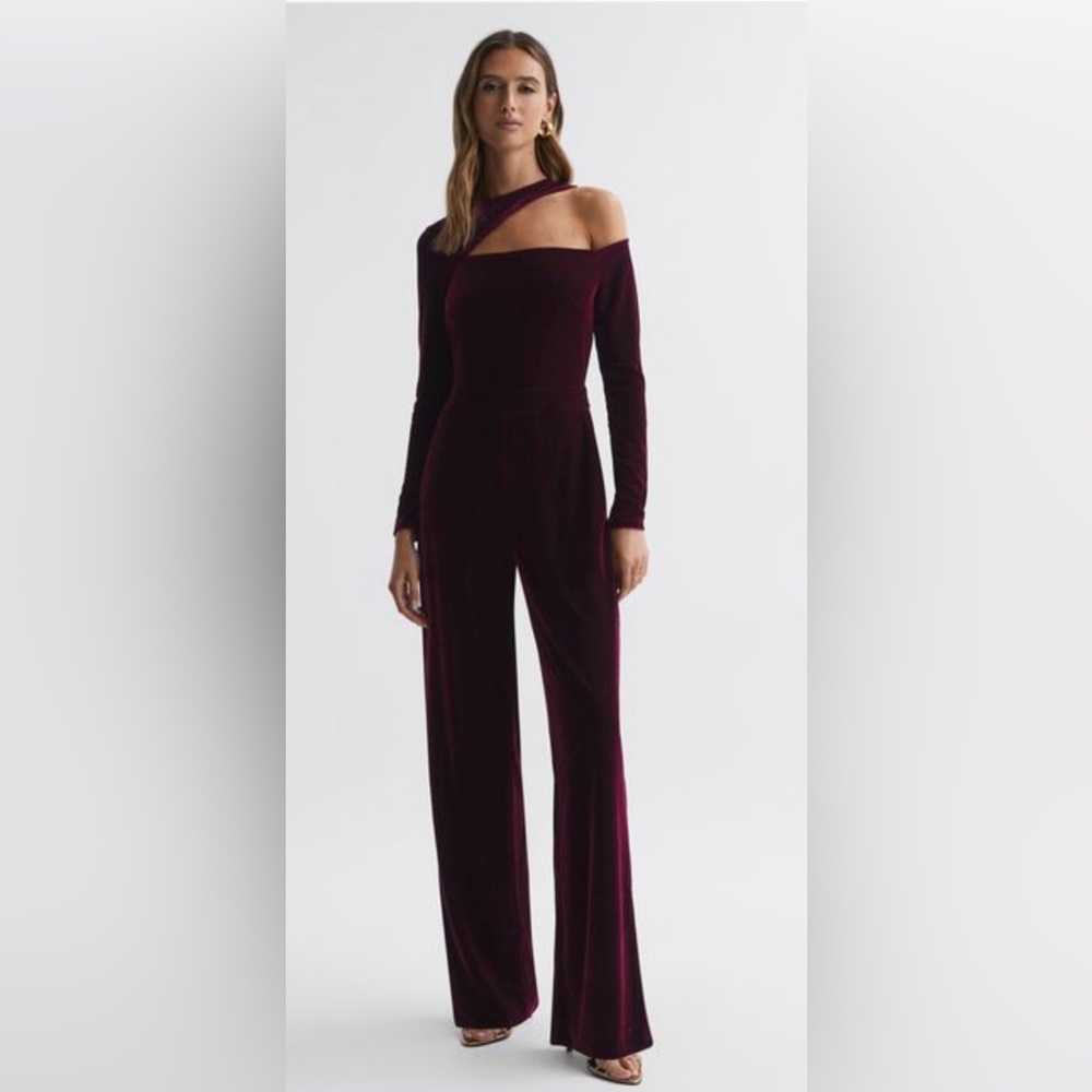 Reiss Dark Red Asymmetric Jumpsuit